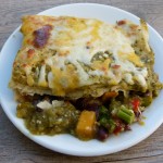 A piece of enchilada casserole A piece of enchilada casserole