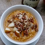 pumpkin oatmeal with pears, pecans and vanilla maple syrup pumpkin oatmeal with pears, pecans and vanilla maple syrup