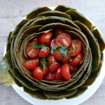 whole steamed artichokes with tomato-basil salad