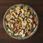 arugula and farro salad with peaches