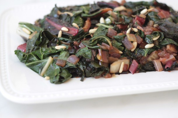 sautéed swiss chard with dried apricots and pine nuts|pamela salzman