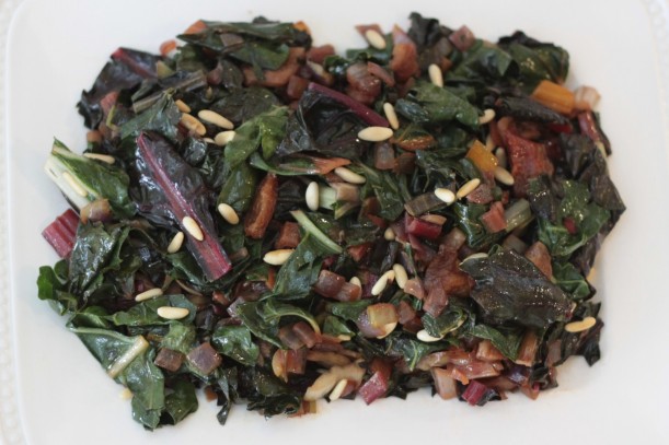 sauteed swiss chard with dried apricots and pine nuts|pamela salzman