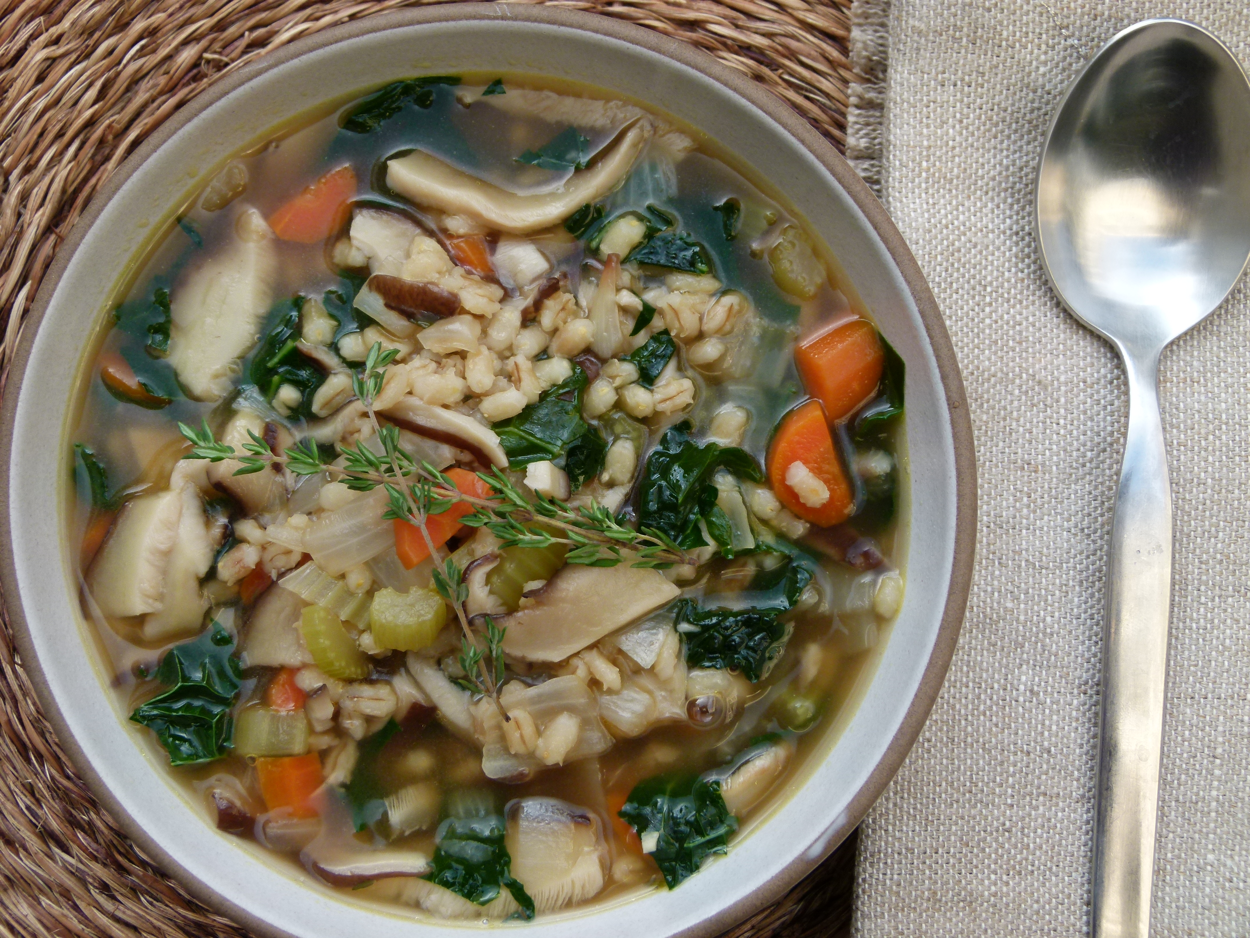 shiitake mushroom-barley soup with kale