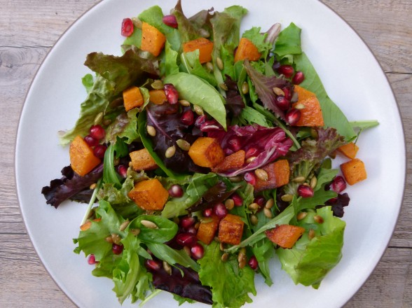 butternut squash salad with pomegranates and pumpkin seeds | pamela salzman