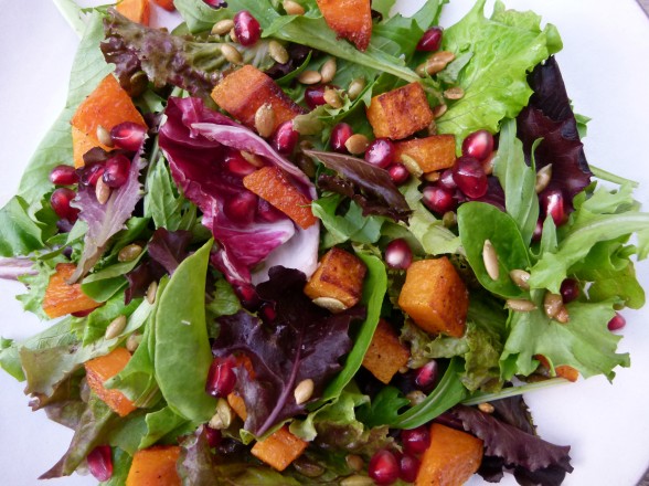 butternut squash salad with pomegranates and toasted pumpkin seeds | pamela salzman