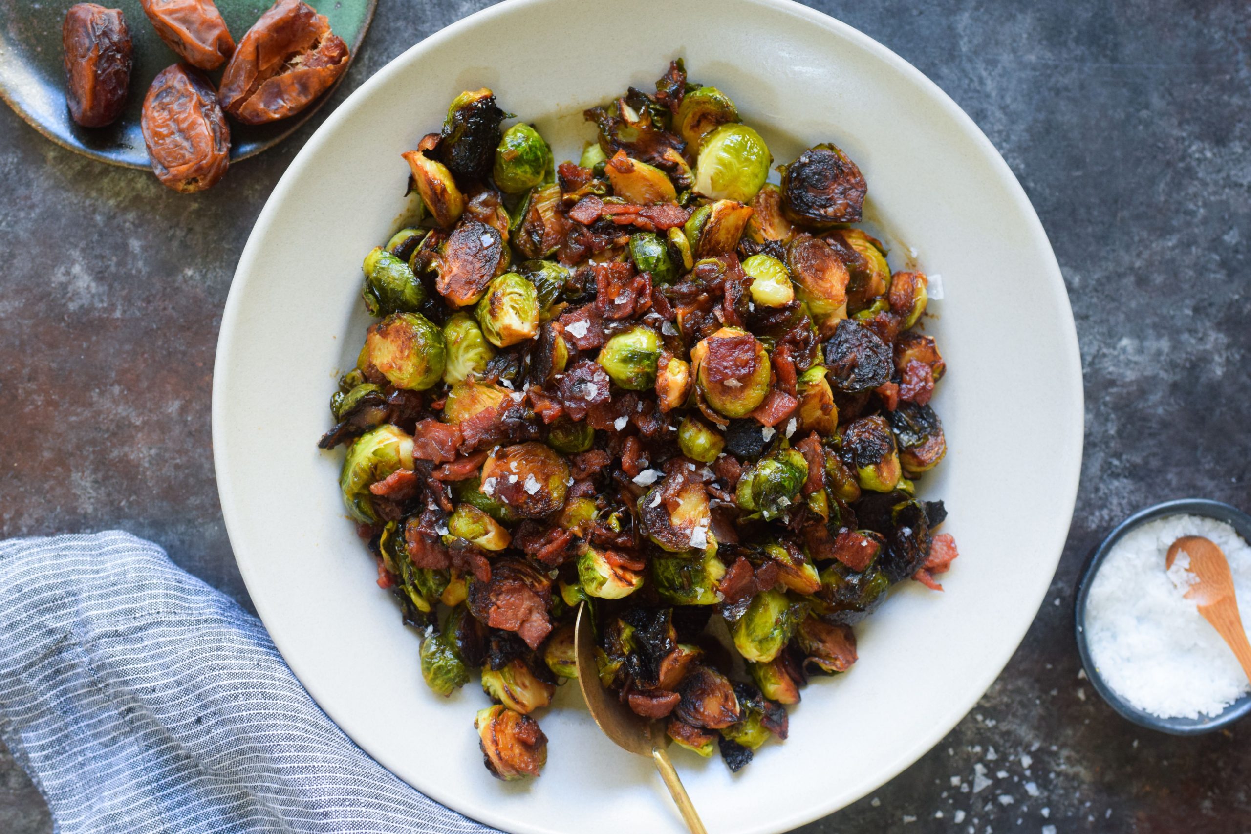 brussels sprouts with turkey bacon and dates