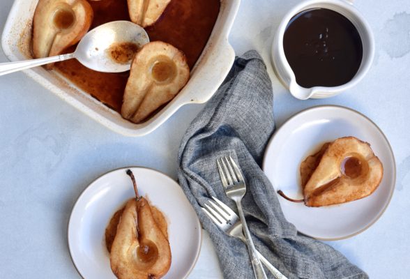 Cinnamon Roasted Pears with Dark Chocolate Sauce | Pamela Salzman