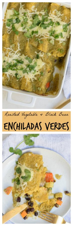 Roasted Vegetable and Black Bean Enchiladas Verdes | Pamela Salzman