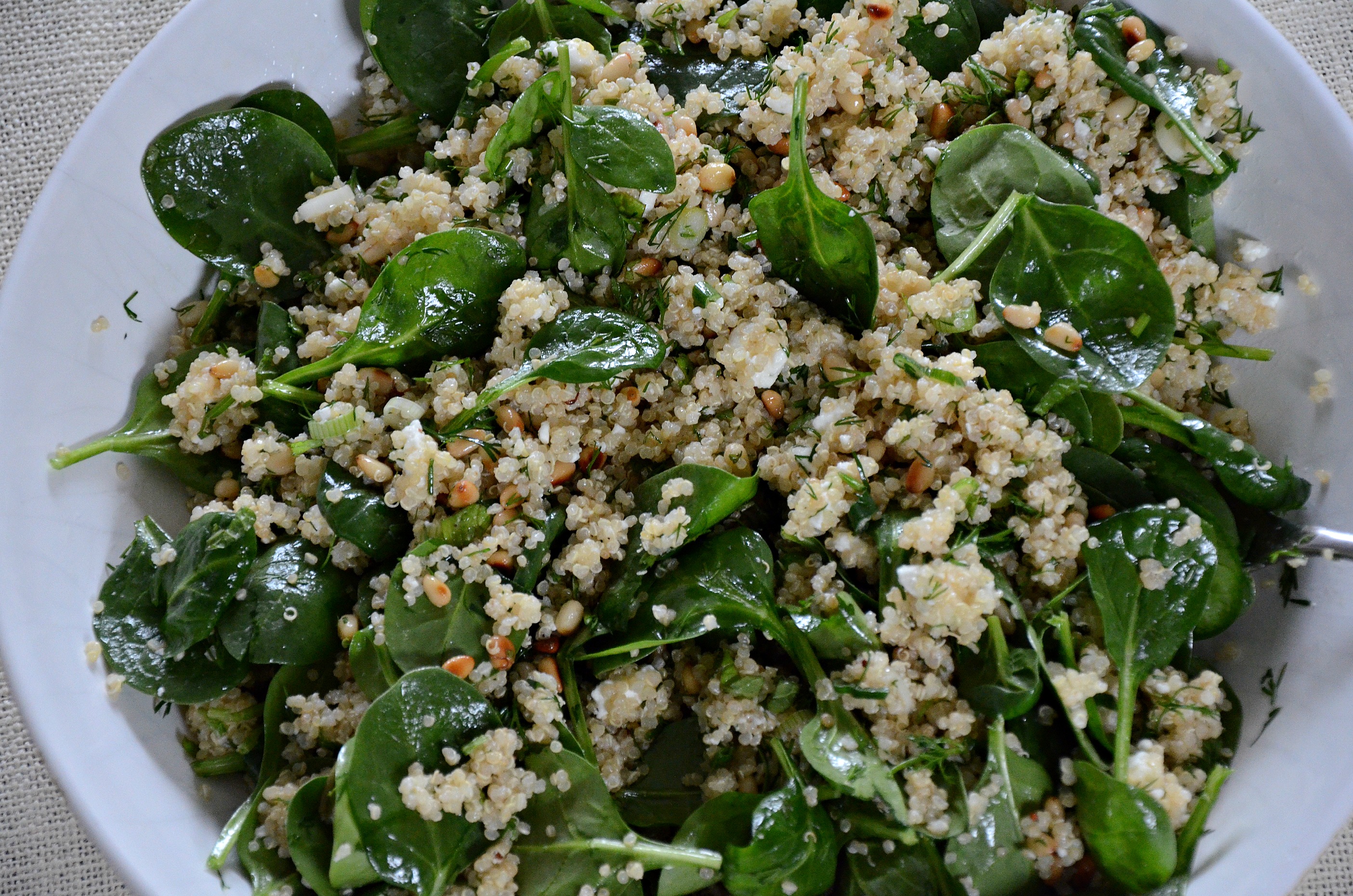 Spinach, Quinoa and Feta all tossed together