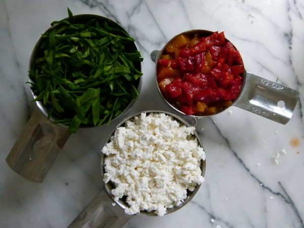 spinach, feta and roasted peppers