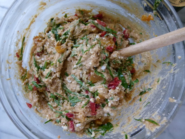 savory muffins with spinach, feta and roasted peppers