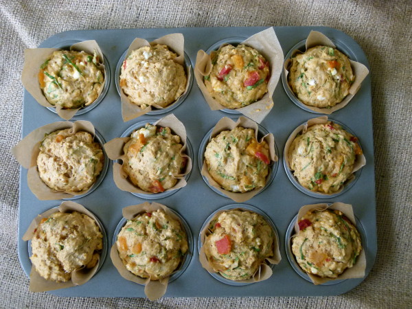 Savory Muffins with Spinach, Feta and Roasted Peppers