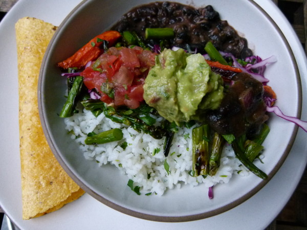 rice and bean burrito bowl