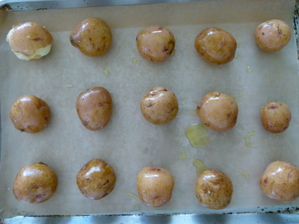 arrange the potatoes evenly spaced apart