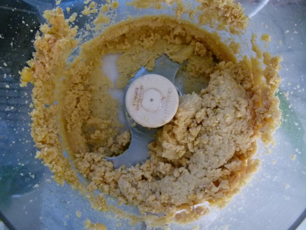 drain the chickpeas and process to a chunky paste