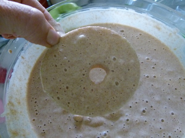 dip the apple slices in pancake batter