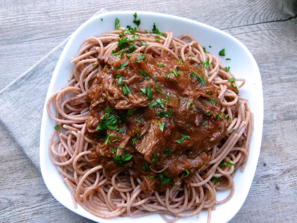 pasta with shredded grass-fed beef brisket | pamela salzman