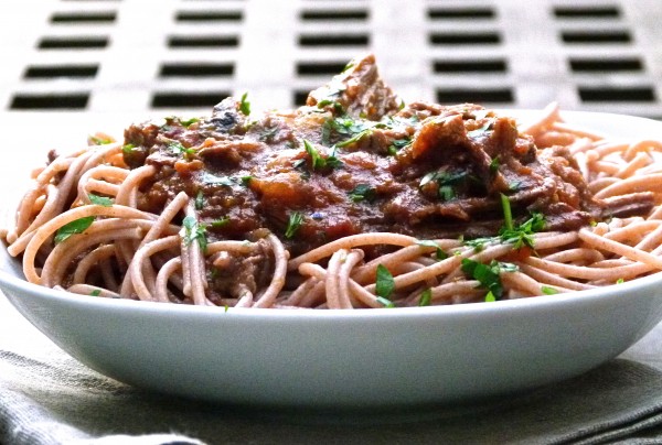 pasta with shredded grass-fed beef brisket | pamela salzman