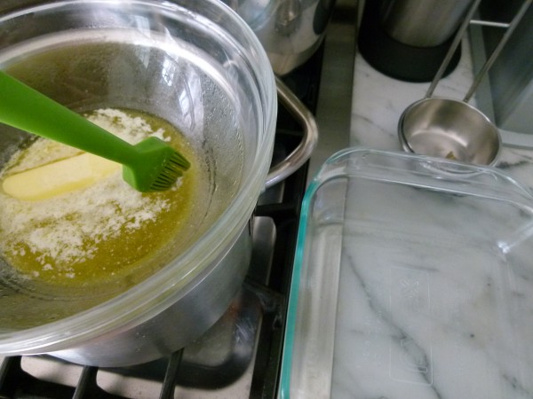 brush a little melted butter inside the pan