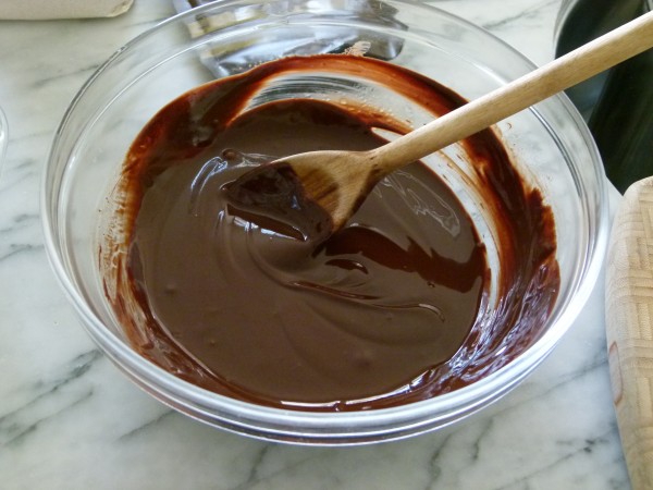 melt the chocolate and butter in a bowl set over a pan of simmering water
