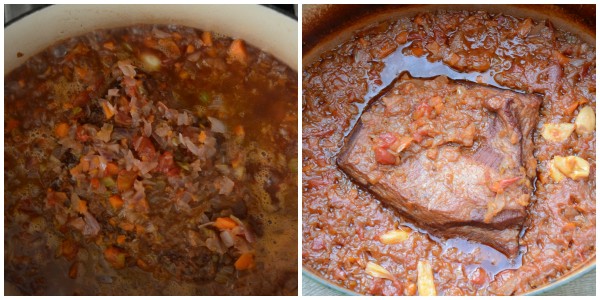 brisket and sauce before and after