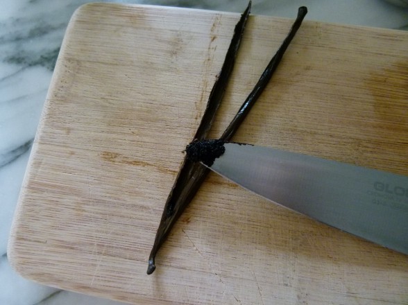 scrape the seeds out of the vanilla pod