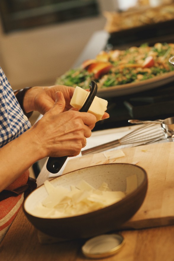 shave the cheese with a vegetable peeler