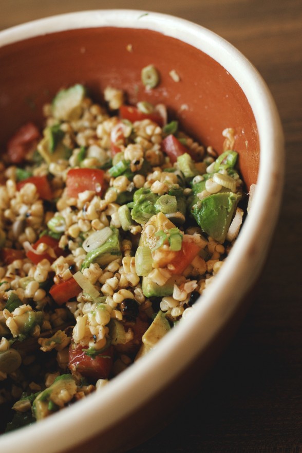 charred corn salad with tomatoes and avocado