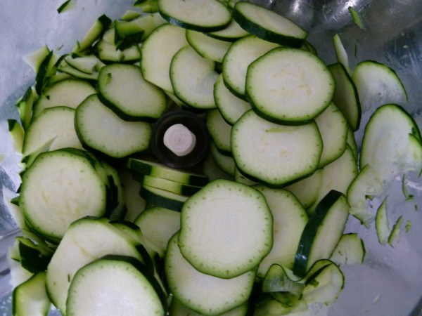 zucchini sliced in a food processor