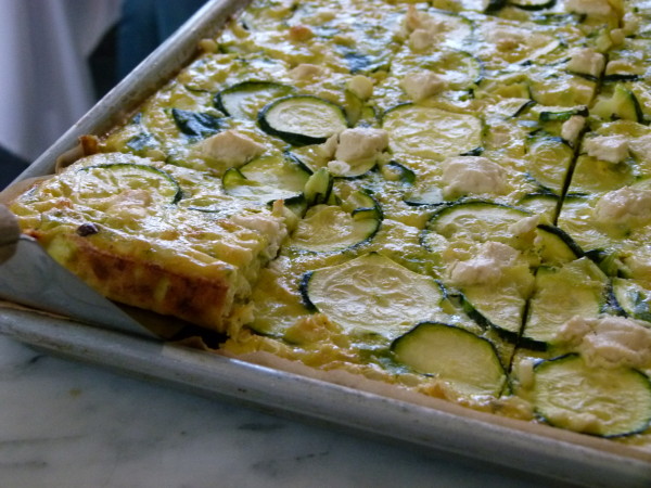 zucchini and corn frittata -- doubled in a sheet pan | pamela salzman