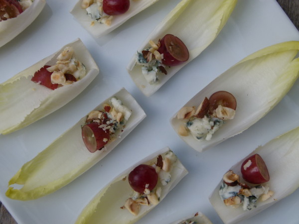 endive leaves with grapes, hazelnuts and roquefort | pamela salzman