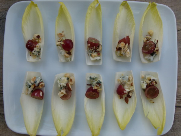 endive leaves with grapes, hazelnuts and roquefort | pamelasalzman.com