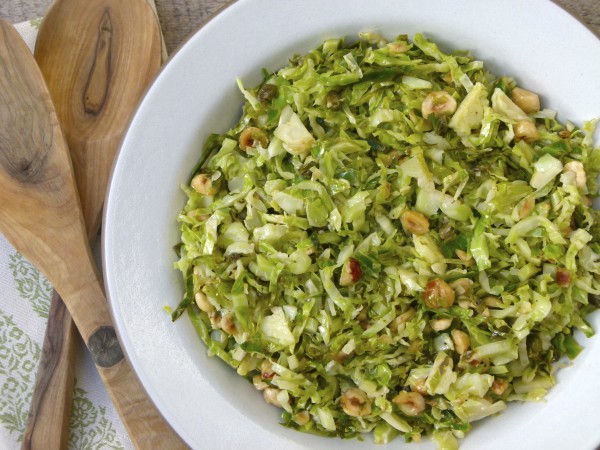 brussels sprout hash with lemon, hazelnuts and capers | pamela salzman