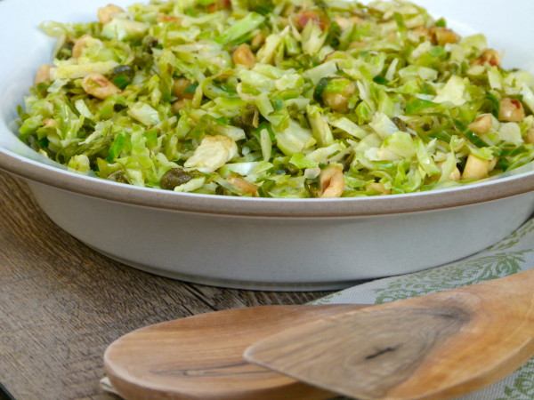 brussels sprout hash with lemon, hazelnuts and capers | pamela salzman