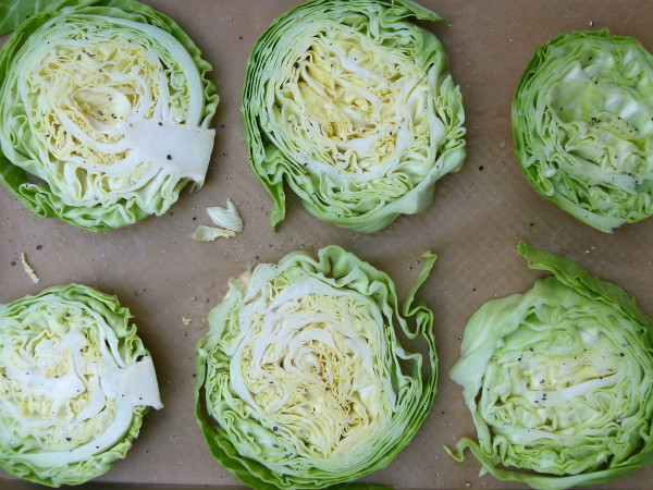 Cabbage rounds ready to be roasted