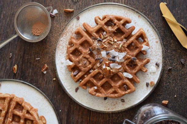 whole grain buttermilk waffles recipe (refined sugar-free, gluten-free adaptable) | Pamela Salzman