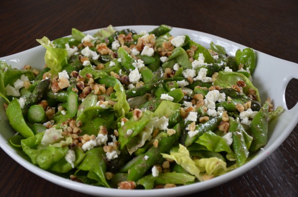 asparagus salad with feta, walnuts and mint dressing | pamela salzman