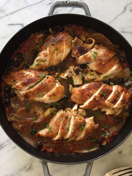 baked chicken with tomatoes, olives and capers | pamela salzman