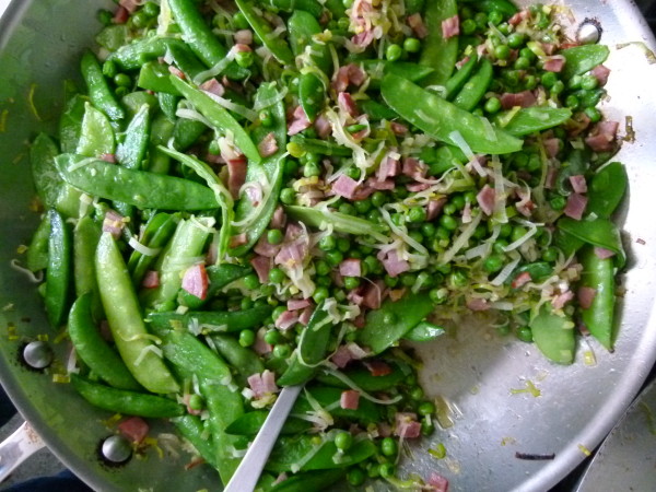 three pea and turkey bacon sauté | pamela salzman