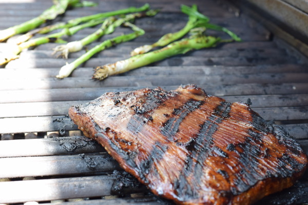 grilling flank steak and green onions