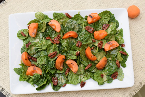 spinach salad with grilled apricots and honey-mustard dressing | pamela salzman