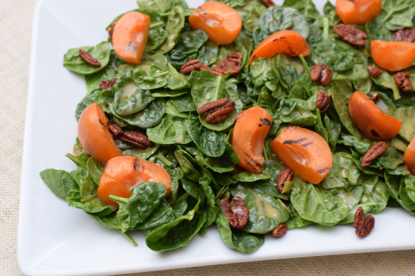 spinach salad with grilled apricots and honey-mustard dressing | pamela salzman