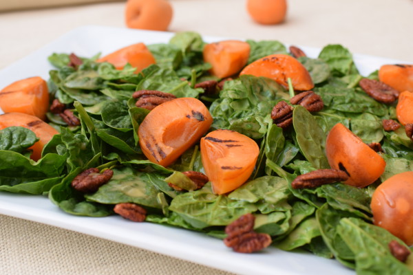 spinach salad with grilled apricots and honey-mustard dressing | pamela salzman