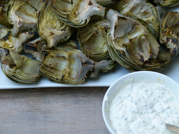 grilled artichokes with lemon-caper dipping sauce | pamela salzman