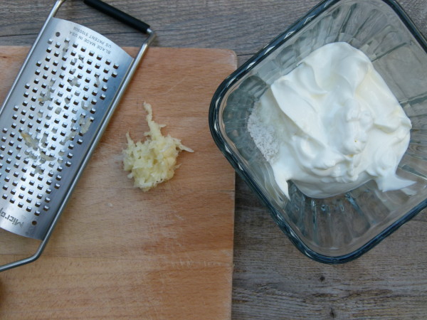 making the garlic yogurt