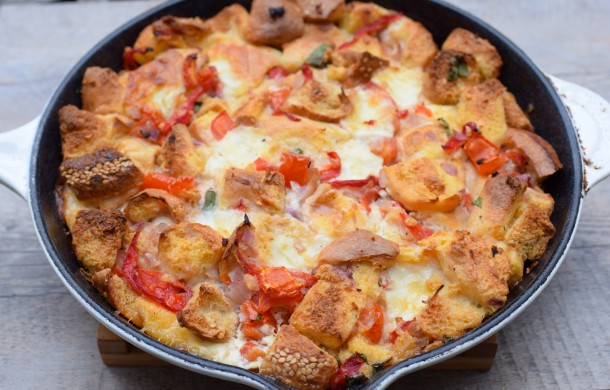 tomato, roasted pepper and basil strata | pamela salzman