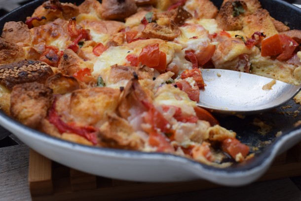 tomato, roasted pepper and basil strata | pamela salzman