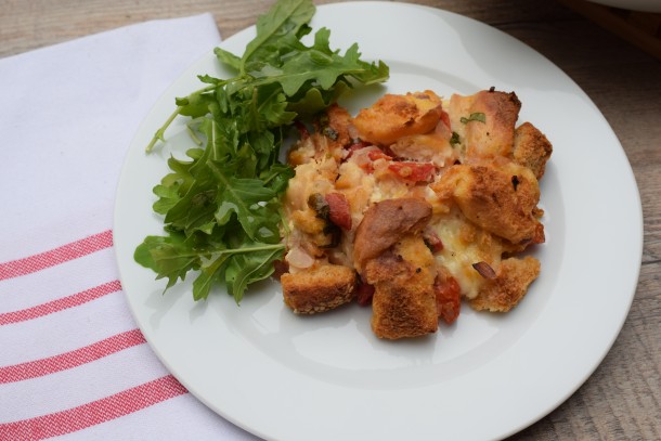 tomato, roasted pepper and basil strata | pamela salzman