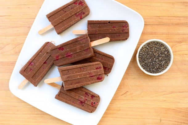 chocolate chia raspberry popsicles | pamela salzman