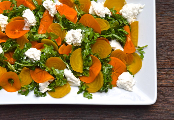 arugula salad with persimmons, golden beets and burrata | pamela salzman